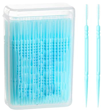 BSITSSS 200 Stück Interdentalbürsten, Zahnzwischenraumbürsten Extra Fein Zahnreinigung Zwischenräume, Weiche Silikon Adaptive Zahnstocher Tragbarer Zahnseide Stick Für Sanfte & Effiziente(Blau)