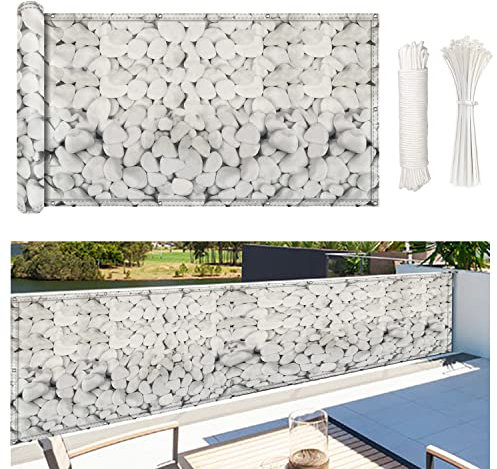 NKADNB Balkonverkleidung 55x350cm Balkonabdeckungen mit Ösen 100% Privatsphäre, Winddicht UV-beständig Reißfest, Balkonverkleidung für Balkongeländer Garten,Steine