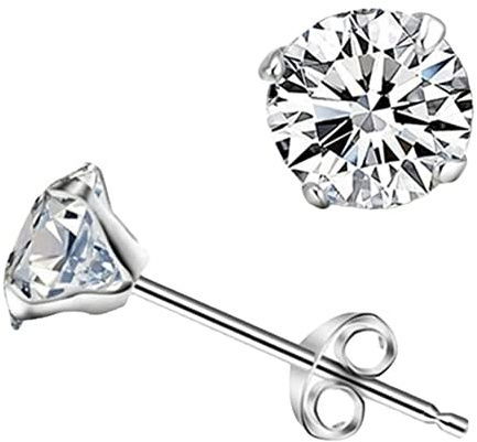 Bellitia Jewelry Pendientes de Botón de Diamantes CZ, Aretes de Plata de Ley 925 para Mujeres, Aretes de Diamantes Circonitas para Chicas Niñas, Aretes Hipoalergénicos 3mm 4mm 5mm 6mm