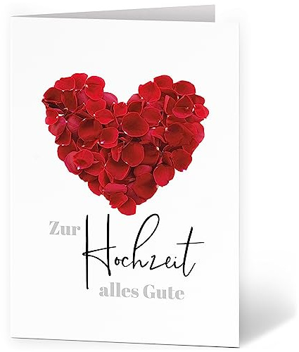 XXL Glückwunschkarte (A4) | zur Hochzeit | mit Umschlag | Rotes Blüten Herz | edle und hochwertige Klappkarte | Große Design Karte zum Verschenken | Maxi Karte Überformat