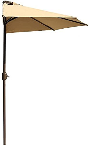 Garten-Sonnenschirm, Sonnenschirm, Beige, halbrunder Wand-Terrassenschirm, großer 3 m langer Marktschirm mit Kurbel, Sonnenschirm für draußen/Balkon/Hof/Terrasse