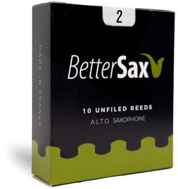 BetterSax Blätter für Altsaxophon Jazz Cut – 2 Stärke (10er-Pack), organischer französischer Rohr, einfache Reaktion und satter Ton, ideal für Anfänger und Jazzmusiker, umweltfreundlich, plastikfreie