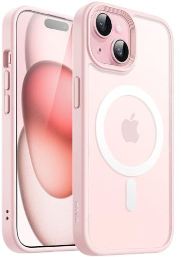 JETech Matte Magnetische Hülle für iPhone 15 Plus, Rosa | Kompatibel mit MagSafe, Matte Transluzent Rückseite, Dünn Stoßschutz