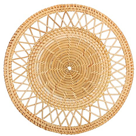 Decoración de Pared de Ratán, Decoración de Cesta de Pared Tejida Colgante, Arte Decorativo de Pared de Cesta Plana Bohemia, Manteles Individuales Tejidos Redondos para Mesa de (4)