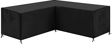 Abdeckung für Eckmöbel L-Form Tisch und Stühle 215x215x80 cm Wasserabweisend Winddicht Schutzhülle Gartentisch Abdeckhaube Schutzhülle Gartentischabdeckung Schwarz [131]