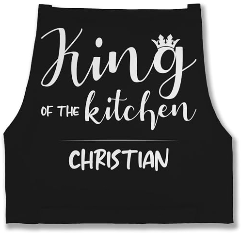 Schürze - Kochschürze Herren Männer - King of the Kitchen mit Name I Geschenk Kochen I Geschenk für Köche - 85x69 - Schwarz - apron for men english schürzen küche koch bester männerschürzen