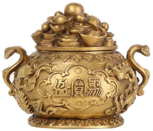 GaRcan Feng Shui-Ornamente, Messingstatue, Ornament, Barren/Yuan-Bao-Schatzbecken mit Ru-Yi-Griff, Figur, Skulptur, Dekoration, Beste Einweihungsfeier, Glückwunsch- und Wohlstandsgeschenk, Dekoration