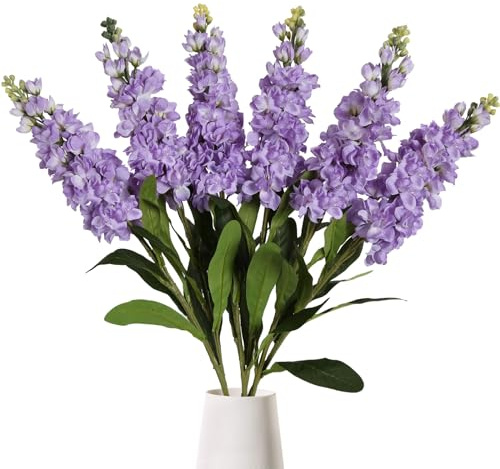 IPOPU Artificial Flowers Snapdragon Silk Flowers, 6PCS Antirrhinum Purple Delphinium Fake Flowers 31.50'' Long Stem Larkspur Faux Flowers for Wedding Table Centerpieces Vase Home Party Decor (Purple)