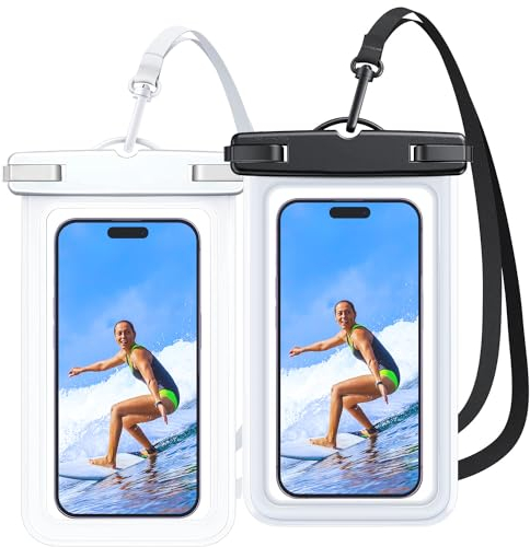 Anshow [2 Stück wasserdichte Handyhülle: IPX8 Unterwasser Handytasche mit Band, Wasserfeste Hülle Waterproof Phone Case für iPhone 15 14 13 12 Pro Max Plus, Sumsung, 7 Zoll Schwarz + Weiß