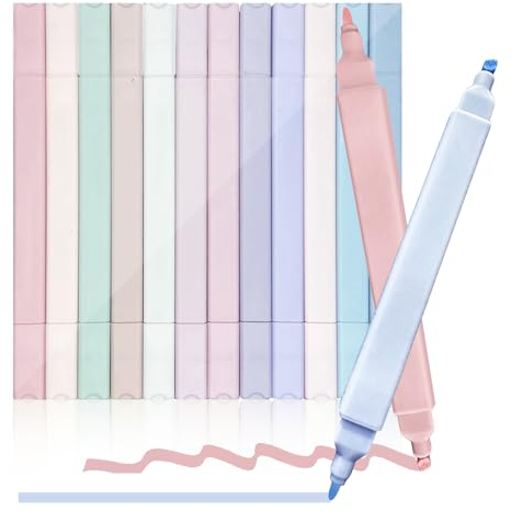 Gigtoop Dual Tips Textmarker,Textmarker Pastell 12 Stück, Highlighter Pen Marker Pastell Assorted Farben, No Bleed Dry Fast Easy to Hold,für Journal Bibel Planer Notizen Schule Bürobedarf