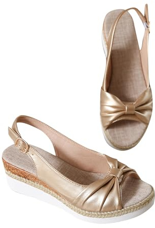 Womens Espadrille Wedge Sandals UK, Ladies Slingback Sandal Ankle Strappy Wide Fit Shoes Orthopedic Sliders with Arch Support Peep Toe Platform Sandals Mid Wedge Heel Slippers Prom Bridal Shoe