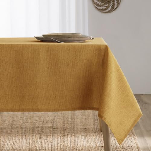 BOHEME | Mantel Rectangular Elba Antimanchas Resinado | Algodón Combinado | Color Ochre | 140x100 cm | Hecho en España | Fácil de Limpiar | Ideal para Uso Diario