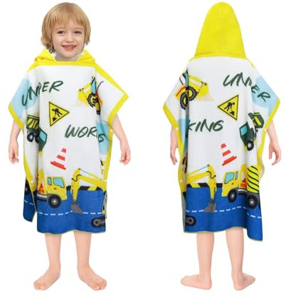 decalsweet Toalla Infantil con Capucha, Toalla de Playa de Microfibra, Suave Absorbente Grande Toalla de Baño Poncho Toalla Piscina Infantil Niño y Niña (Camión de Ingeniería)