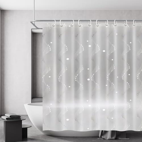 Flow fire Transparent Duschvorhang 180x200cm, Anti Schimmel Duschvorhang Durchsichtig mit 5 Magnet Unten, Eva Transparent Duschvorhang mit 12 Ringe für Badezimmer, Badewanne
