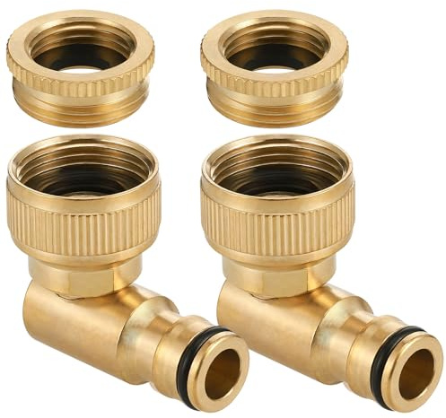 Messing Wasserhahnanschluss Schlauchverbinder 1/2 und 3/4, 360° Drehbarer Schlauchanschluss 90° Winkel Innengewinde, Wasserhahn Adapter Gartenschlauch Schlauchadapter für Haus,Garten,Schlauch