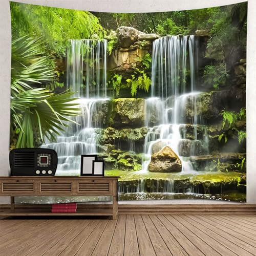Mesnt Wandteppich Natur XXL, Stein und fließendes Wasser natürliche Ansicht Tapisserie Wandbehang für Wohnzimmer Schlafzimmer Wohnheim Wanddeko, 350x256cm