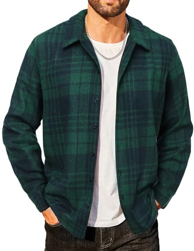 COOFANDY Herren Hemd Flanell Kariertes Trachtenhemd Langarm Regular Fit Baumwolle Arbeits Freizeit Holzfällerhemd Navy blau & Grün M