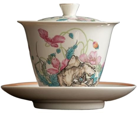 Tazas de Té,Tazón de Té sopera hecha a mano, Taza de té antigua de 130ml, juego de té de cerámica Gaiwan Kung Fu, sopera con patrón de Flor Retro