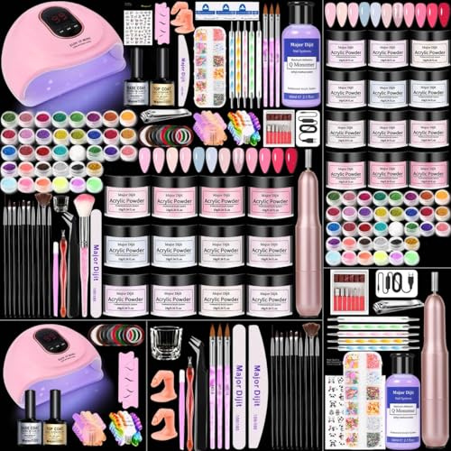Acrylic Nail Kit with Drill Set for Beginners with Everything 12 Color Acrylic Powder Nail Art Decoration Tools U V Nail Light Home Salon (MT20-30)