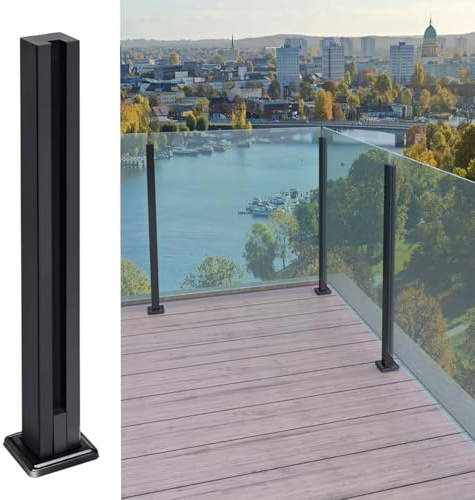 FINEUNAN Glasgeländerpfosten aus Edelstahl 304 – Geländerpfosten mit schwarzem Spray – Rostbeständigkeit für Veranda, Balkon, Pool, Garten, Innen- und Außenbereich (Einzel Schlitz, 95cm Höhe)