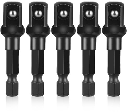 3/8 Impact Socket Adapter Set, 5PCS Black Drill Sockets Adapter 1/4 to 3/8 Drive Adapters Kit for Impact Driver Automotive DIY Extension Socket Bits Handle Nut Driver and Drills(3/8 Square Tip)