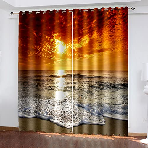 Verdunkelungsvorhang Kinderzimmer Junge Mädchen Blickdichter Ösenvorhang 3D Blick Auf Den Sonnenuntergang Über Dem Meer Muster Ösenschal 2Er Set H 264 X B 234 cm Vorhänge Schlafzimmer Thermo Gardinen