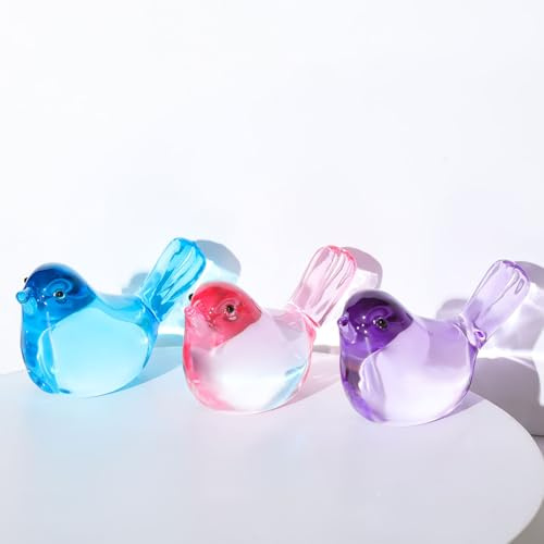 Ornalrist Set of 3 Crystal Colorful Bird Figurines Ornament Gifts for Women | 3pcs Crystal Colorful Bird Figurine Collectible Ornaments Glass Bird Gifts for Women Animal Lovers (Blue, Pink, Purple)