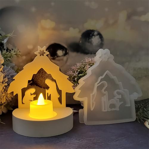 Krippe Silikon Gießform Krippe Kerzenhalter, Krippe Set Giessformen Zum Gießen, Gipsform Weihnachten Krippe Silikonformen Tischdekorationen, Häuser Gießform Für D-IY Kerze, Handwerk, Heimdekoration