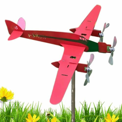 Flugzeug-Windspiel – Metall-Flugzeug-Wetterfahne-Dekoration | 11,81 x 3,15 Zoll große kinetische Windkunst-Windräder für Hof, Garten, Terrasse, Rasen, Bauernhof | Coole Outdoor-Windmühlenskulptur | 50