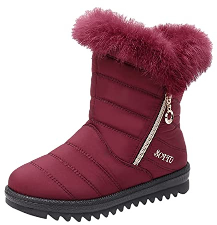 Winter Snow Boots Womens Waterproof Faux Fur Lined Boots Wide Fit Ankle Boots for Women with Zip Flat Heel Lightweight Walking Boots Outdoor Indoor Booties Anti-Slip Ladies Trekking Hiking Boots 2025