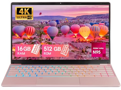 MOREPC 14 Ultra-Slim Lightweight Laptop, Windows 11 Pro, Celeron N95, 16GB DDR4, Full HD 1080P Display – Perfect for Work and Study (Rose Gold, 16+512GB)
