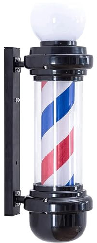 HJDSUDU Poste de barbero con luz LED roja, Blanca y Azul, Poste de barbero Tradicional, Caja de luz giratoria para Letrero de barbería Exterior,88 * 26cm/34.65 * 10.24in