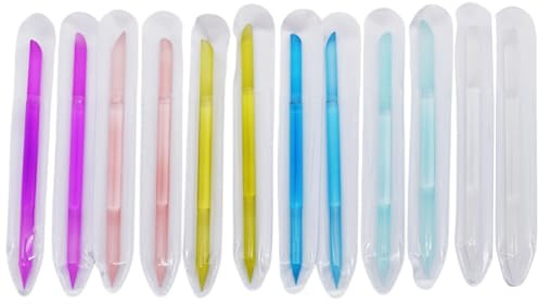 Nagelhautschieber aus Glas, Nagelhautentferner, doppelseitig, Glas-Maniküre-Stick, abgewinkelte Nagelhaut, 12 Stück