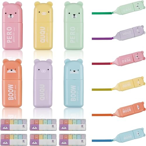 36 stycken mini highlighter markörer, makroner mini barn överstrykningspennor, björn överstrykningspennor för barn, highlighter Pen överstrykningspenna set för gåvor, fest, födelsedag, skola (6 färger