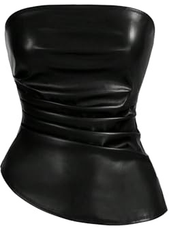 GORGLITTER Damen Tube Top PU Leder Sommertop Trägerlose Oberteile Ärmellos Ledertop Bandeau Tops Schulterfreies Partytop Clubtop Festivaloutfits Schwarz XL