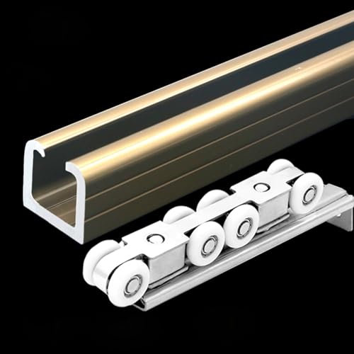 Sliding Door Kit Track Rail 60 100 150 200 250 300 400 500 CM Sliding Door Track Kit Indoor Outdoor, Pocket Door Rail Hardware with 8 Wheel Hangers, Rieles Para Puertas Corredizas Pesadas(150cm/59.1in