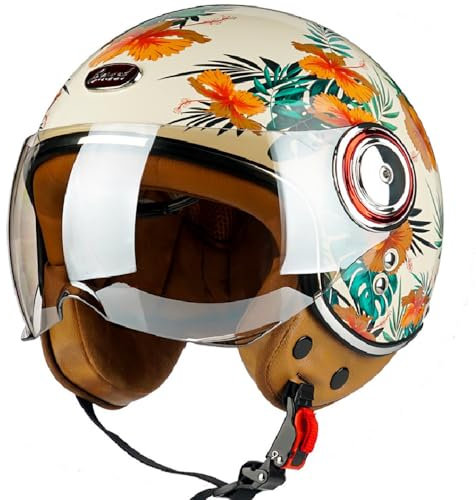 WZGGTEAM Jethelm mit Sonnenblende, Vintage Motorrad Jet Helm Roller Helm für Damen Herren, ECE 22.05 Zertifiziert Halbhelm, Jet-Piloten-Motorrad-Retro-Chopper-Cruiser-Vintage-Mopedhelm