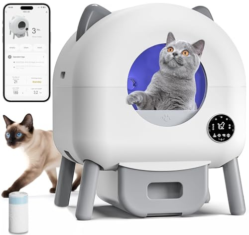 Självrengörande kattlåda 100 l automatisk kattlåda, avtagbar sandkontrolllåda, appkontroll, säkerhetsvarning, luktisolerande kattlådor för flera katter