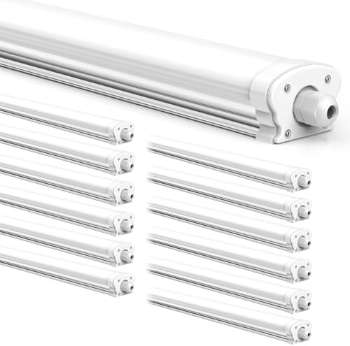 JESLED Feuchtraumleuchte LED Röhre 120CM, 4000K, 30W 5200 Lumen-12er Pack | Verknüpfbar IP65 Feuchtraum Werkstattlampe für Kellerleuchte, Nassraumleuchte, Feuchtraum Wannenleuchte