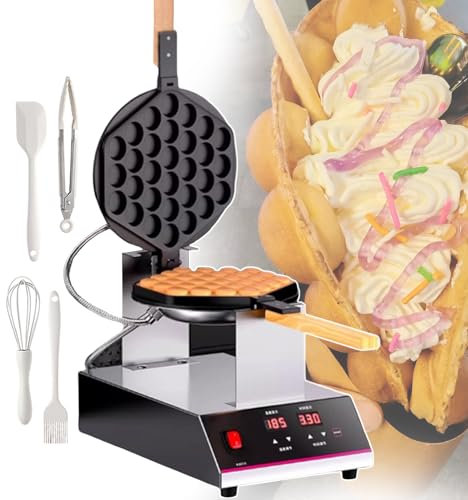 pealiritansemen Piastra per Waffle A Bolle Street Food - Stazione per Waffle A Uovo Rotante A 180°, Piastre Riscaldanti Bifacciali, con Intervallo 50-250 °C, per Food Truck/Pasticcerie/Bar