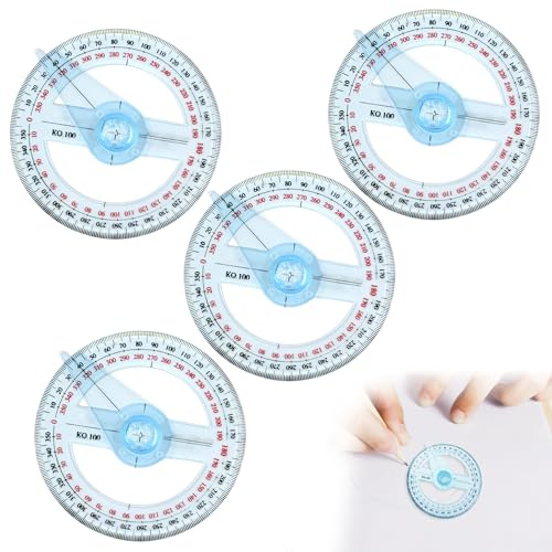 4Pcs 360 Degree Protractor Angle Measure, Easy to Measure and Read Scale Plastic Protractor 360 Ruler Measuring Tool with Swing Arm,Protractor Circle Protractor 10cm for Students and Product Design