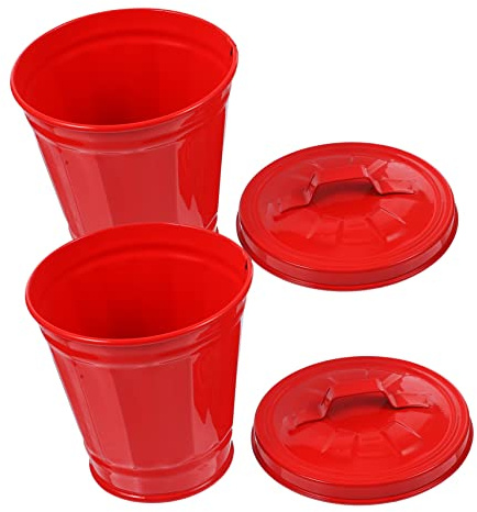 VICASKY Lot De 2 Petites Poubelles De Bureau Galvanisées Couvercle, Seaux à Déchets Métalliques Rouges, Compactes Et Couvertes, Cuisine, Salon, Bureau, Rangement Pratique