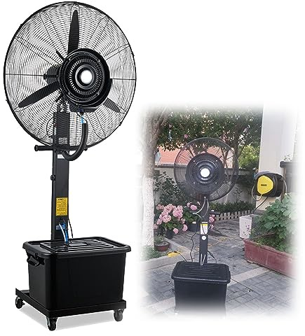 RRrawgff Industrial Misting Fan with 11 Gallon Water Tank, 90° Oscillation for Cooling Patio, Garage & Gym - Powerful 260W/320W/380W Large Pedestal Floor Fan, 22in (550mm)