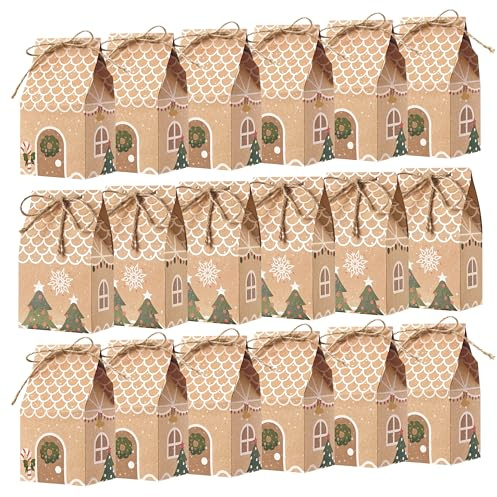 JOYIN 24 teilige 3D box, Kraftpapier Geschenkbox, Candy House Weihnachtsbox, Weihnachts Goodie Papierboxen, Party Spielzeugzubehör für die Schule