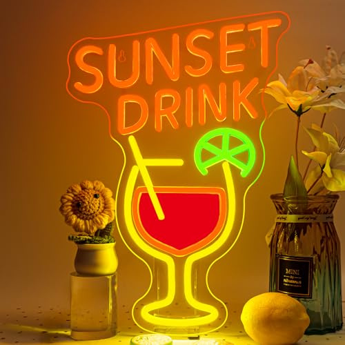 NOXET Cocktail Led Schild Sunset Drink Neon Schild Beer Neon Schild Wand Dekoration Led Neons Bar Sign Cocktail Leuchtreklame Für Pub Home Bier Bar Dekoration Cocktails Party Dekor