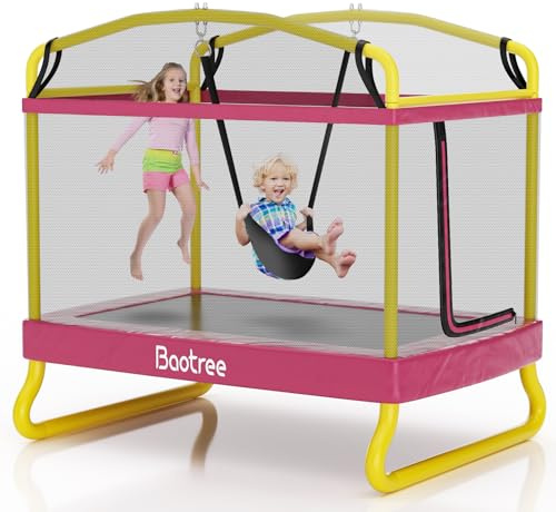 Baotree 6.5FT Rectangle Trampoline, 78”ASTM Approved Recreational Trampolines with Swing, Small Toddler Trampoline with Safety Enclosure Net, Outdoor and Backyard, Gifts for Children & Boys & Girls