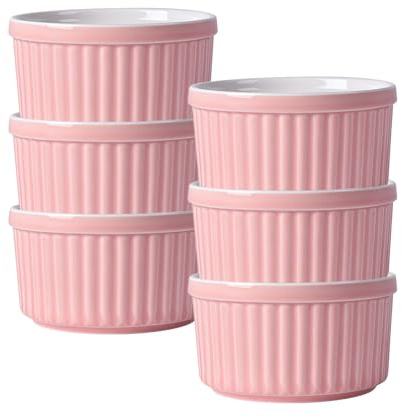 Ramekins 6 oz ugnssäker, Souffle Ramekins, Ramekin skålar, Creme Brulee Souffle Rätter (rosa, set med 6)