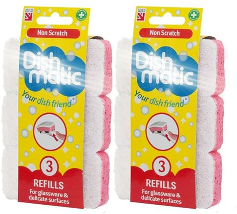 Non Scratch Sponge Refills 6Pcs Safe for Glassware & Delicate Surfaces Anti-Bacterial Treatment Washing Up Sponge Replacement Heads