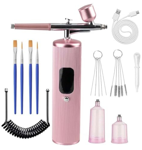 Kit aérographe haute pression 48 PSI avec compresseur, buse de 0,3 mm et batterie 4000 mAh – Pistolet pulvérisateur portable portable pour nail art, maquillage, peinture, graffiti, décoration de