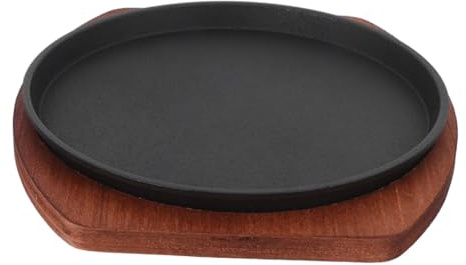 Cabilock Plaque Steak Ronde Fonte avec Base Poêle à Griller Antiadhésive pour Cuisine Maison et Restaurant Poêle à Steak pour Barbecue et Cuisson Familiale